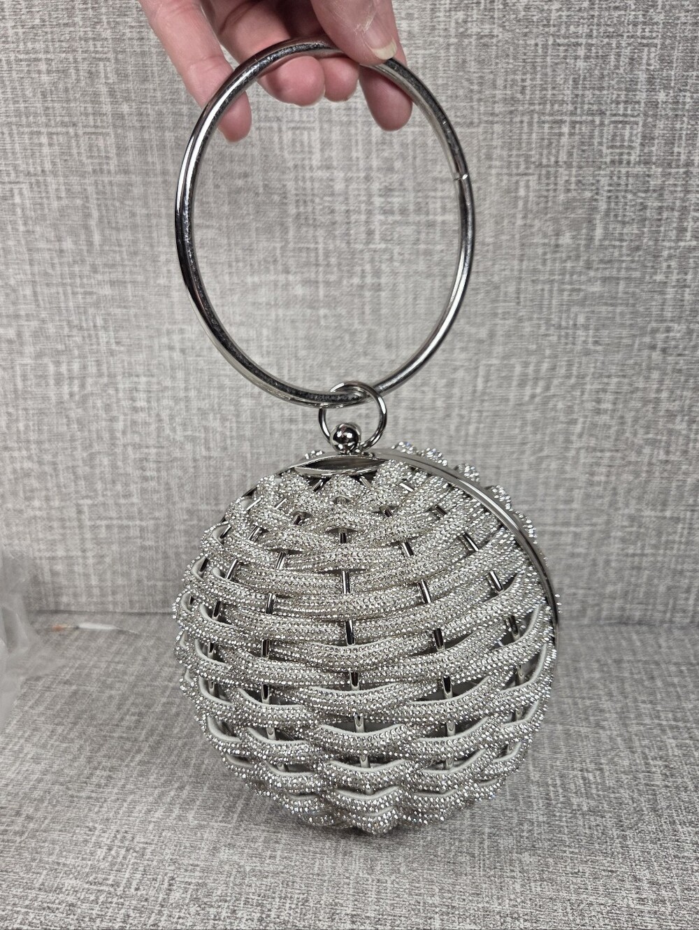 NEW AKIRA Diamonds Drippin Sphere Purse Round Rhinestone Evening Bag $56